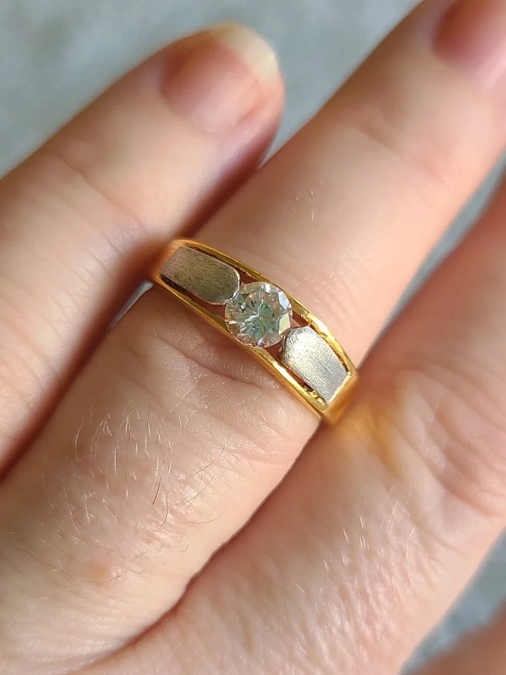 Gold and Silver Two-Tone Solitaire Ring with Clear CZ Gem
